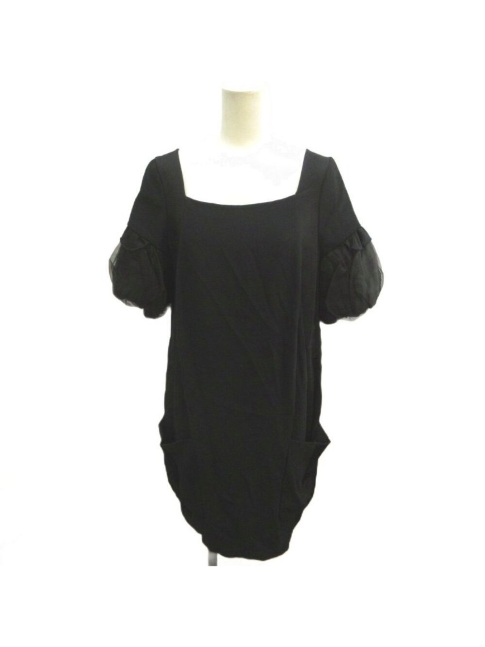Miu Miu Puff Sleeve Dress Short Knee-Length Square Neck Black 38